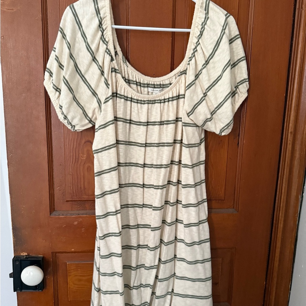 Striped Cream and Green Women's Dress